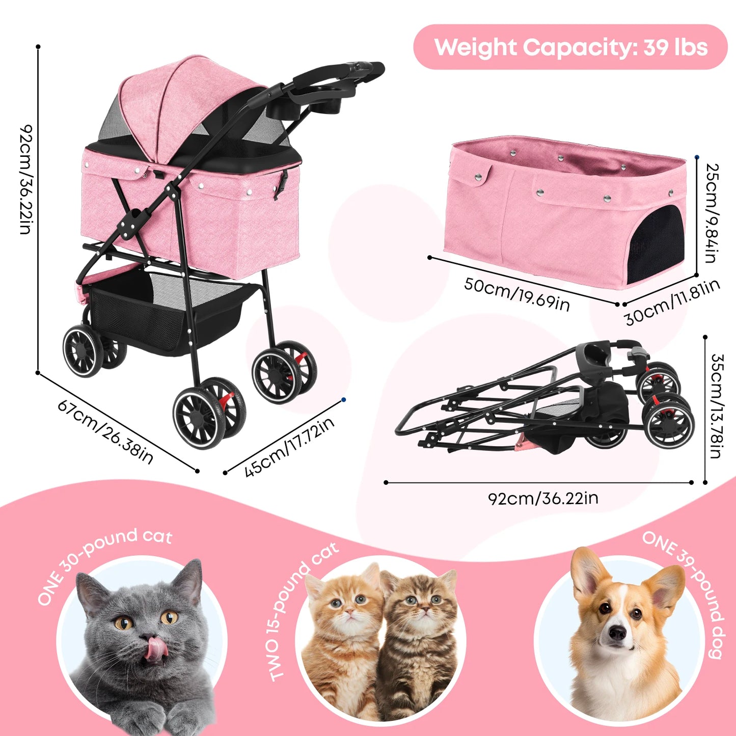 Chihuahua Brand Pet Stroller for Small Dogs and Cats Foldable