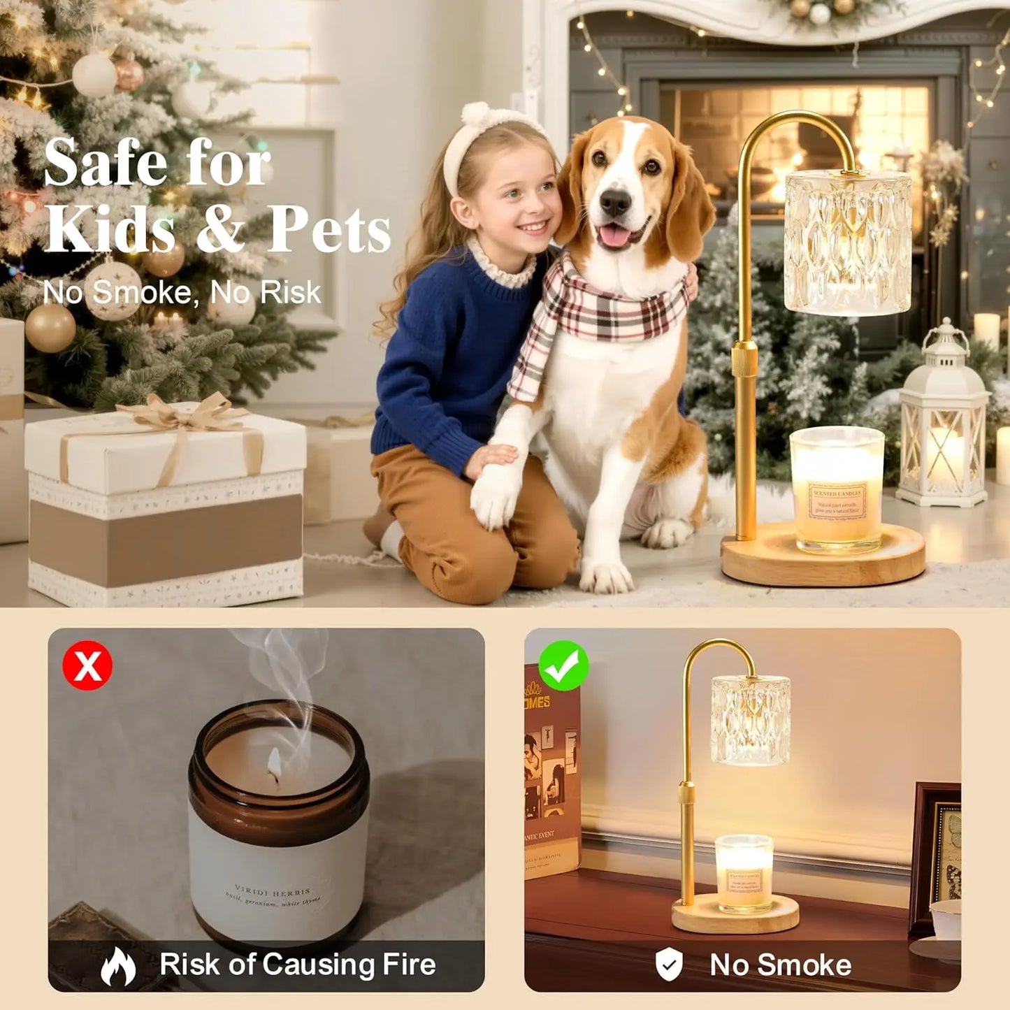 Electric Candle Warmer Lamp With Timer And Dimmer Wood Base