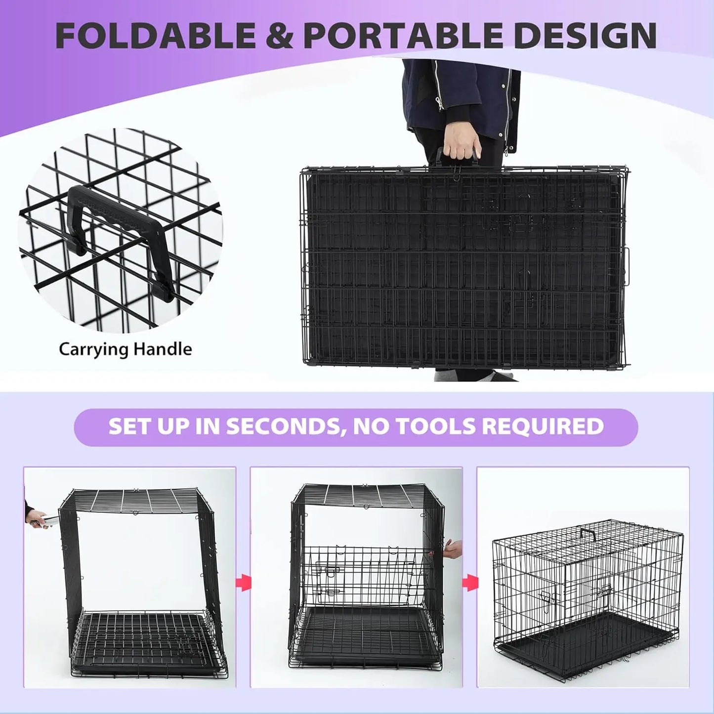 BestPet Dog Crate Folding Metal Kennel With Double Doors