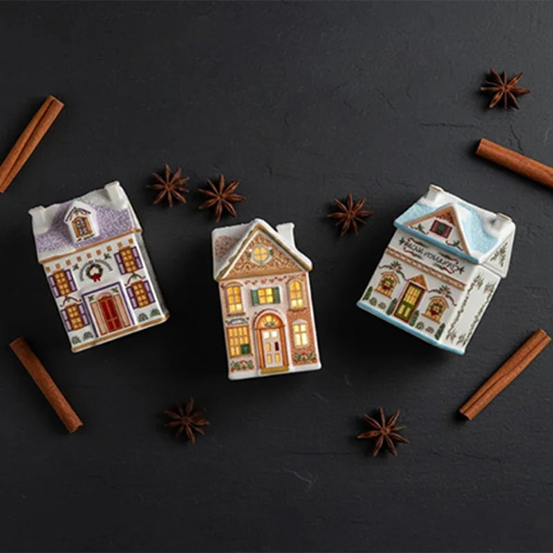 Cute Cartoon Holiday Village Spice House Ornament Mini Gingerbread Jars Decor
