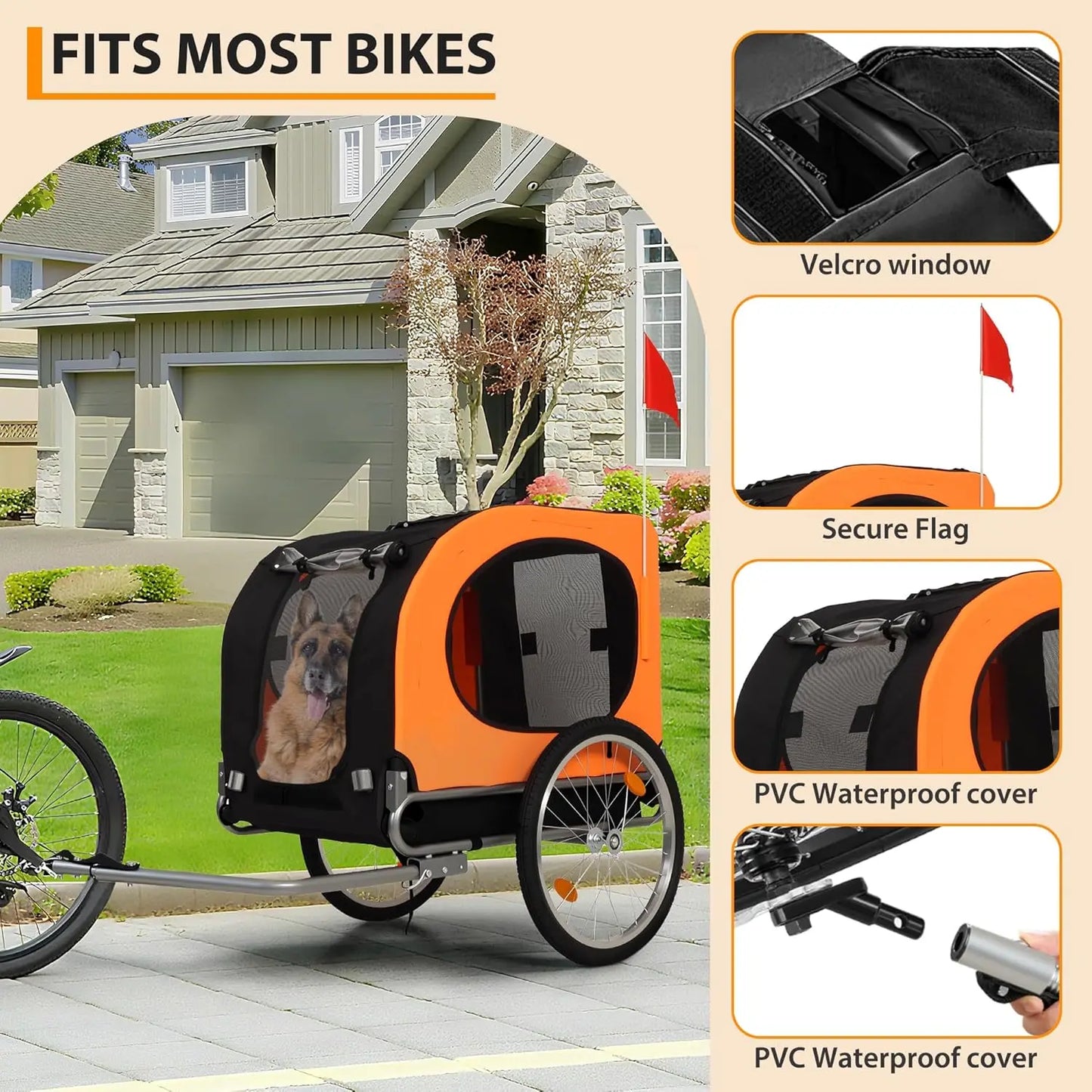 Twister.CK Dog Bike Trailer 88Lbs Capacity Carrier Foldable