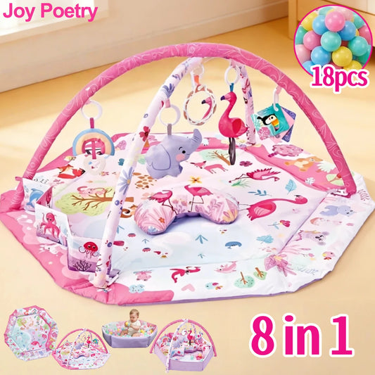 8in1 Children Play Mat With Ball Baby Rack Crawling Blanket Educational Infant Fitness Frame Play Rug Kids Activity Gym Mat Toys