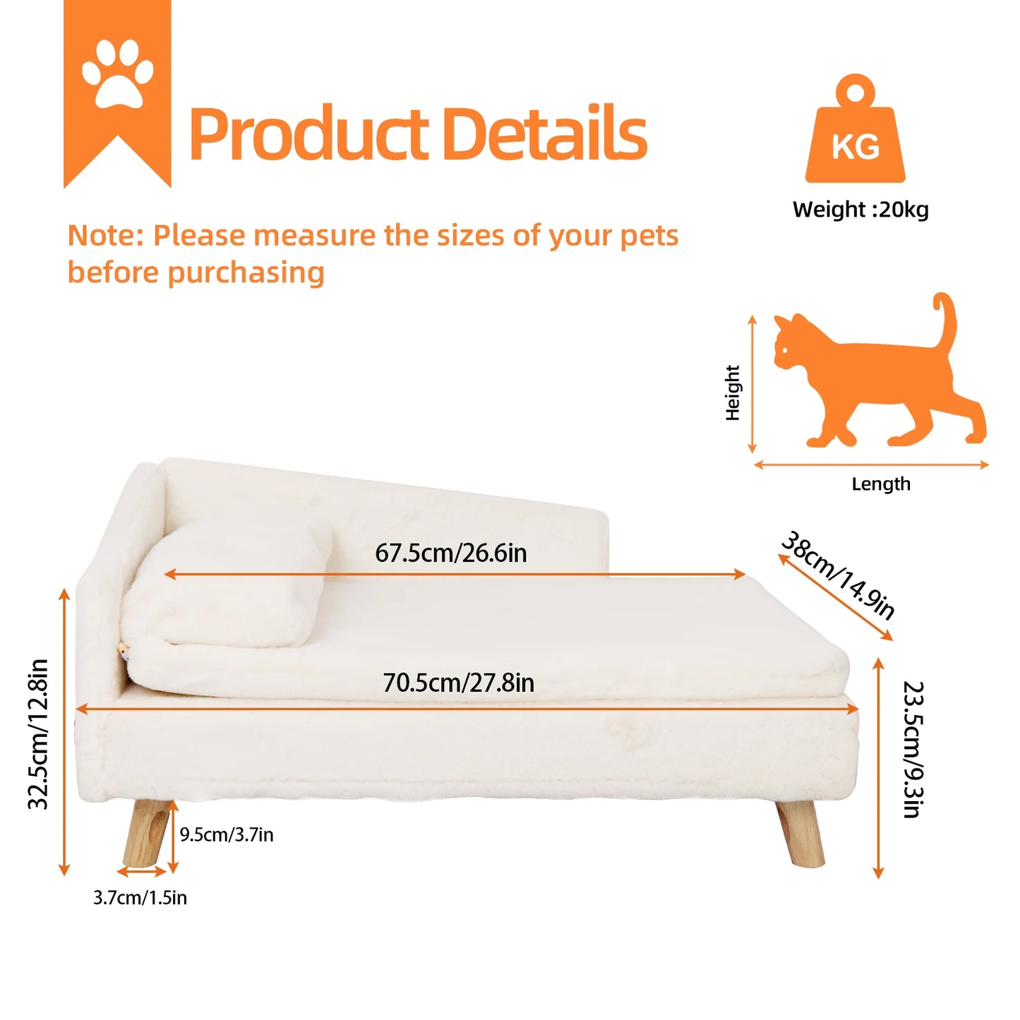 BINGOPAWCN Elevated Pet Bed With Waterproof Pad And Wooden Legs