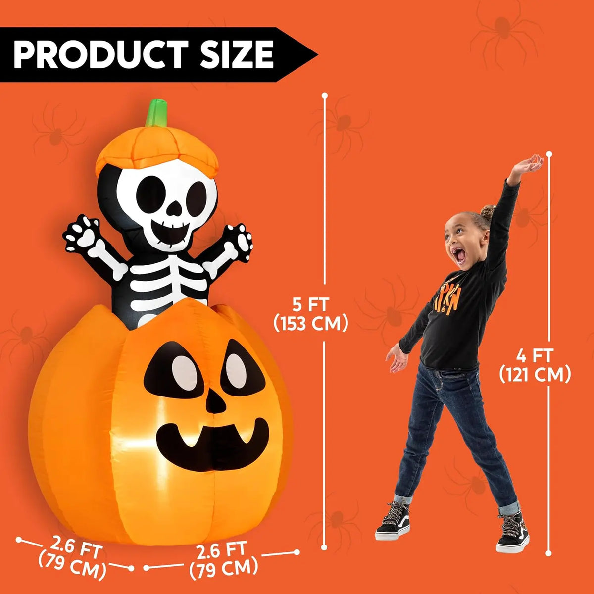 Joyfy Animated Inflatable Skeleton On Pumpkin With LED Halloween Decor