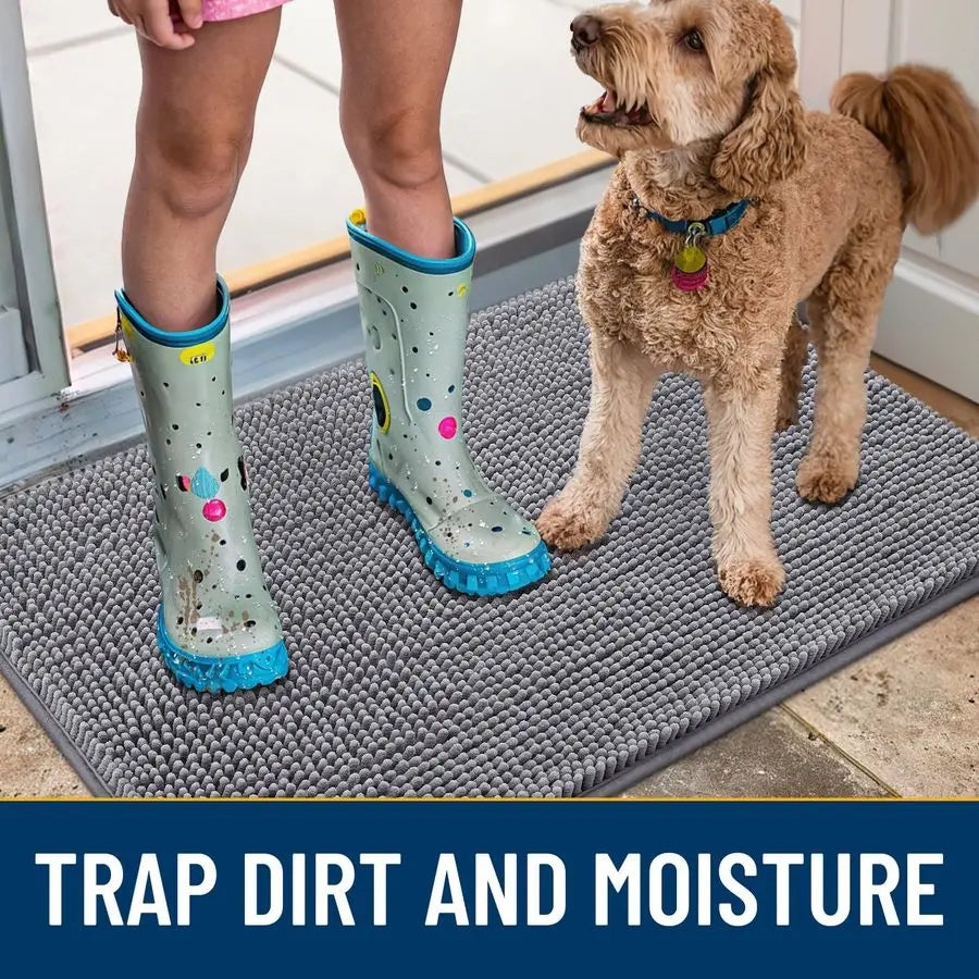 Indoor Chenille Dog Door Mat Absorbs Muddy Paws Moisture