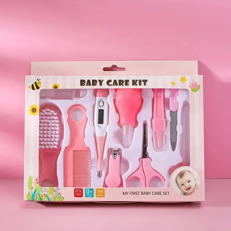 10PCS Baby Health Care Kit, Nail & Hair Grooming Set with Thermometer, Brush, Clipper, Teether & Toothbrush for Kids