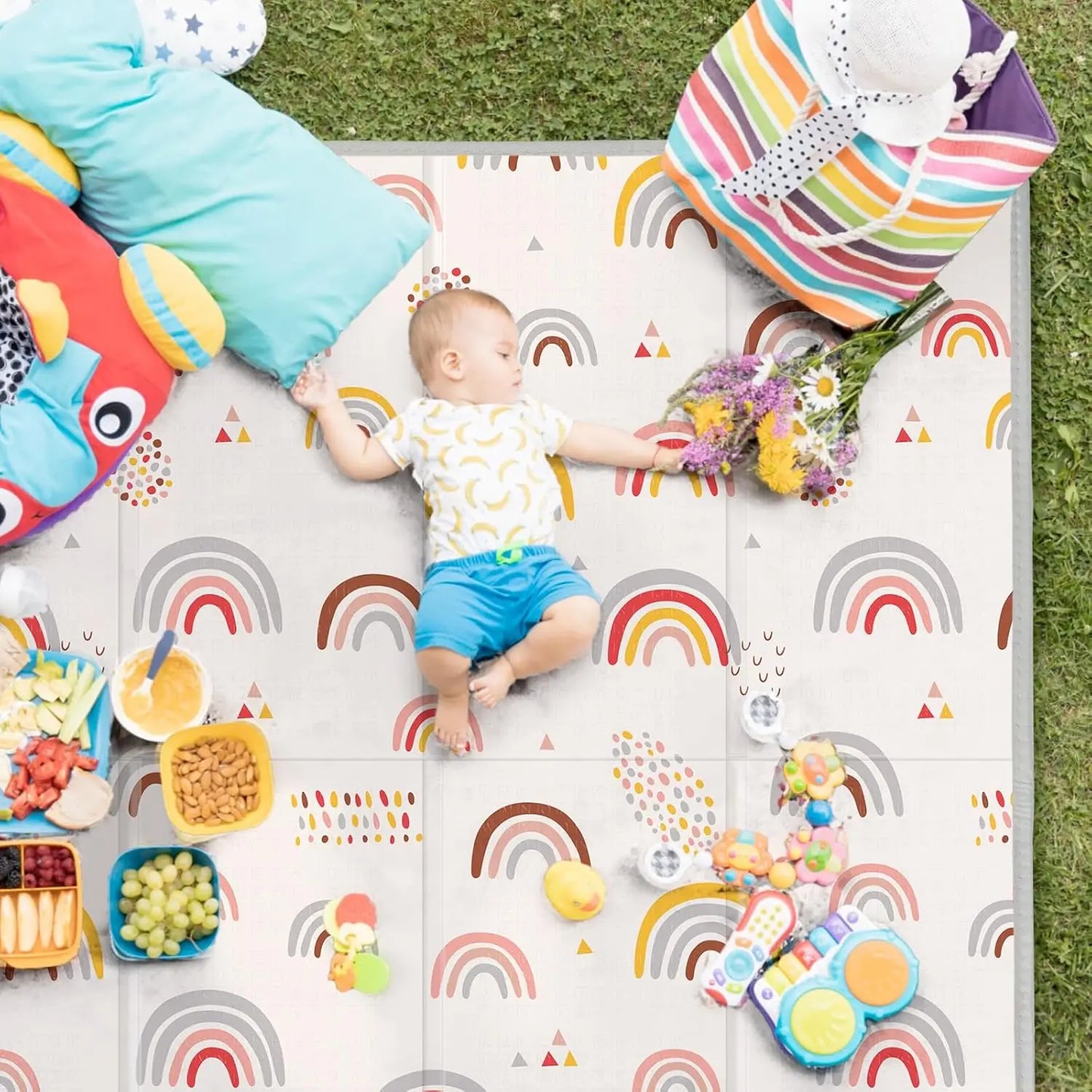 Foldable Baby Play Mat, PIGLOG 50x50 Playpen Mat, Safe Foam Playmat for Tummy Time, Waterproof Playmats for Babies and Toddlers