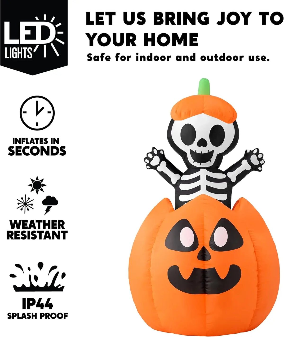 Joyfy Animated Inflatable Skeleton On Pumpkin With LED Halloween Decor