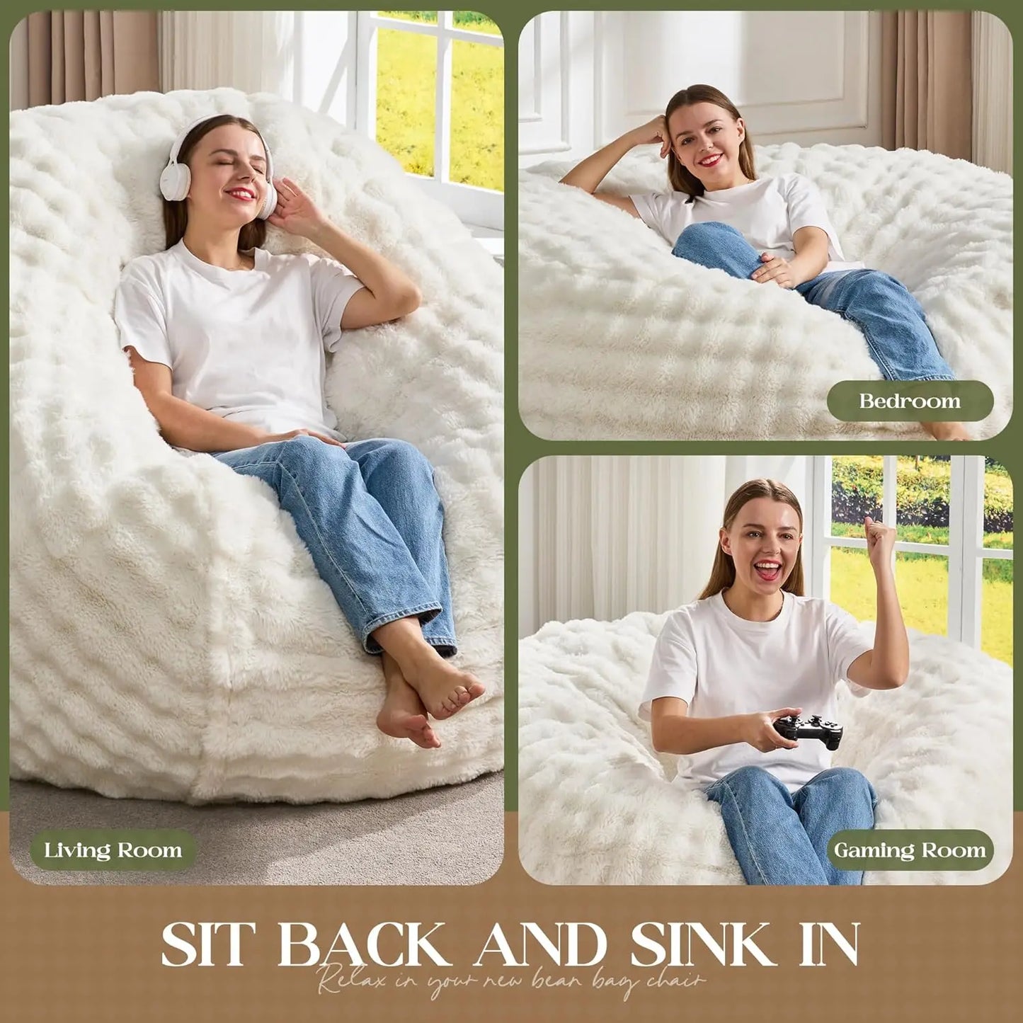 XMSJ Bean Bag Chair With Filler And Machine Washable Cover