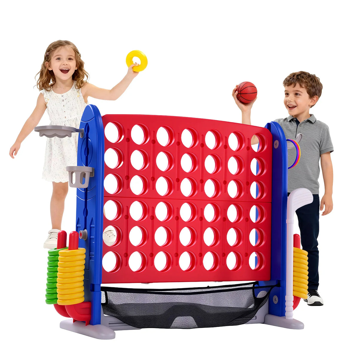 Giant 4 In 1 Outdoor Game Set With Basketball Hoop