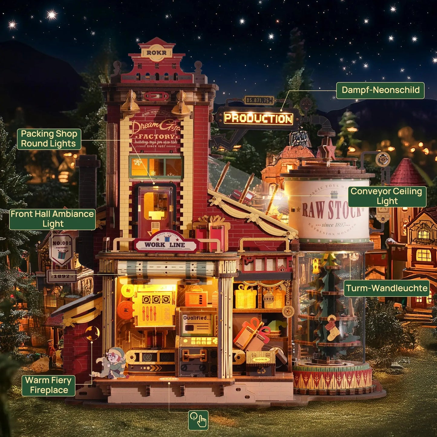 Robotime Rokr Dream Gift Factory Wooden Puzzle Decor With Light