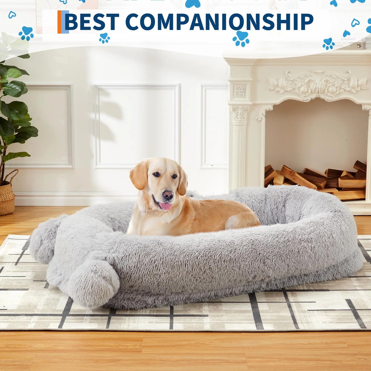 HiMISSCN Dog Bed With Removable Cover Storage Pockets Blanket